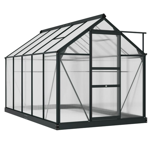 Polycarbonate Greenhouse 6x10x7ft, Outdoor Aluminum Greenhouse Kit with Vent & Door - Backyard Garden, Gray