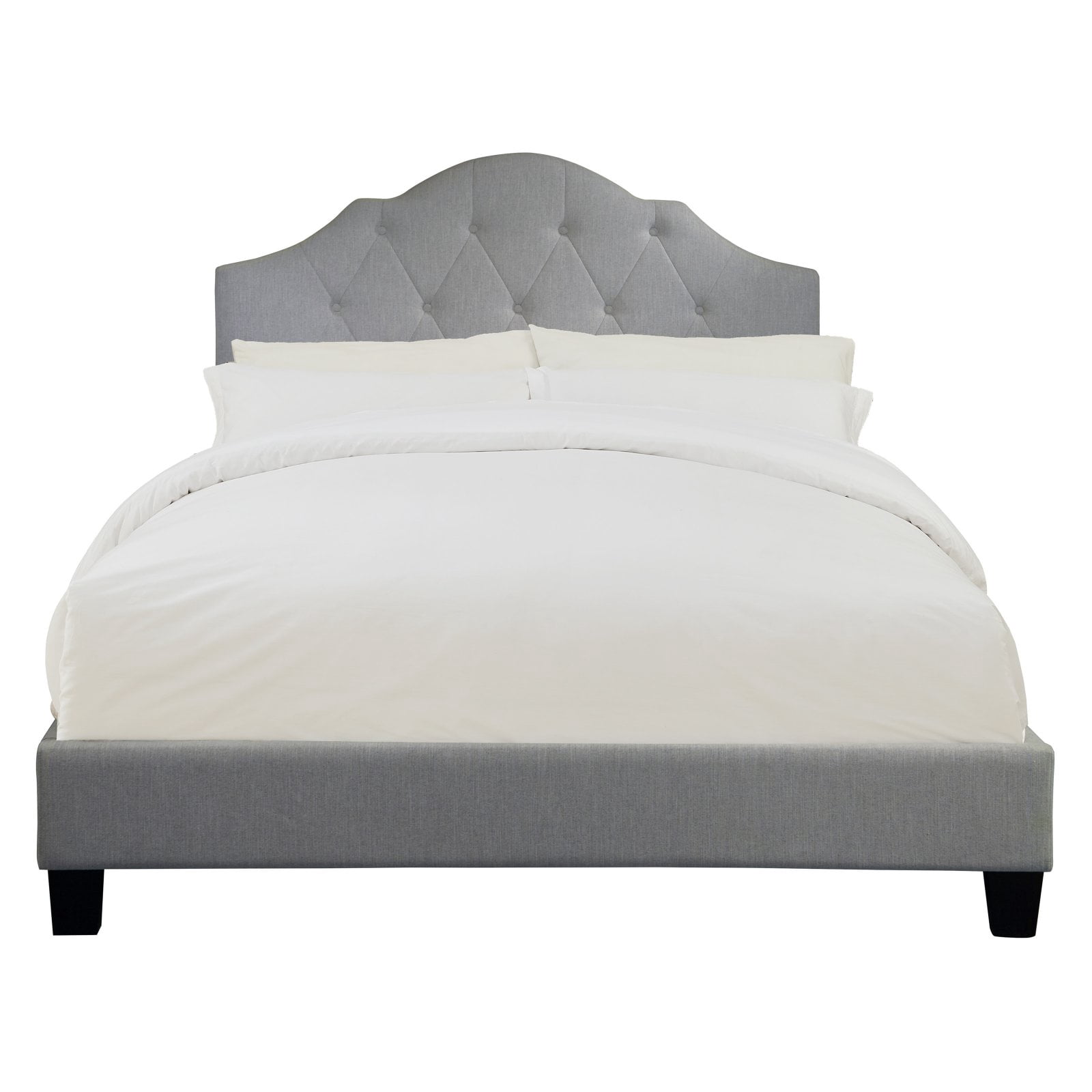 King All-In-One Scalloped Tufted Upholstered Bed in Linen White