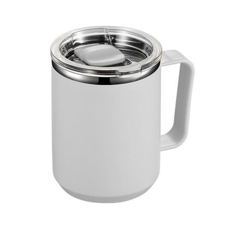 

304 Stainless Steel Double Wall Coffee Mug with Handle and Lid Portable Insulated Cup Leak-proof Traveling Cup 450ml WHITE