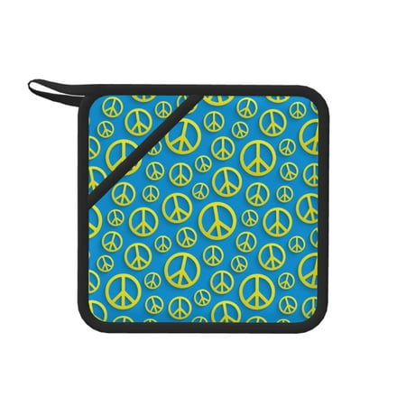 

1 PCS Pot Holders for Kitchen - Heat Resistant Silicone Pot Holders with Hanging Loop golden peace sign Flag blue Non Slip Oven Hot Pads Potholders for Decor Baking Cooking Kitchen