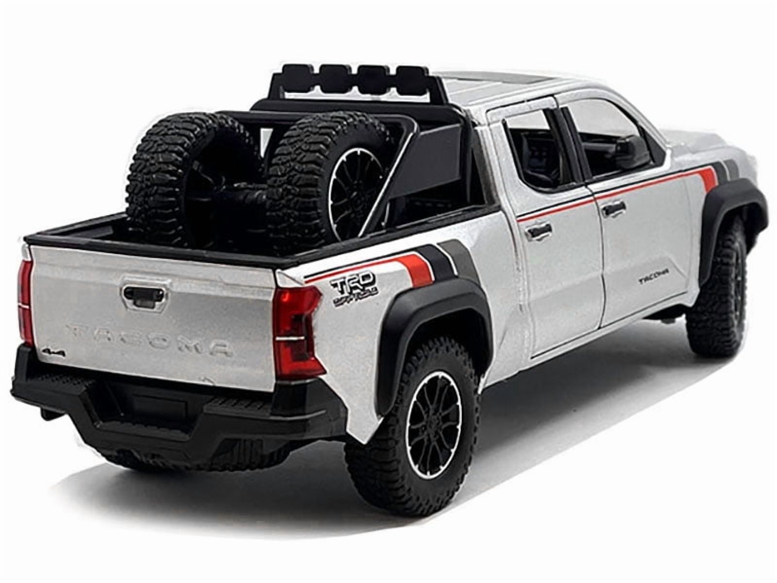 2024 Toyota Tacoma TRD Off Road Edition Truck Silver Metallic with TRD Stripes w/Sunroof and Wheel Rack 1/24 Diecast Model Car