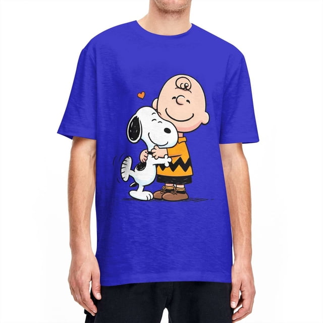Camiseta de hombre de Peanuts Charlie Brown y Snoopy con corazón, dibujos animados Y2K, algodón puro, camisetas de verano con cuello redondo, ropa de talla grande