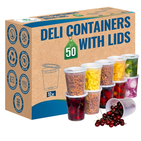 Contenedores de comida SafeWare Deli, tapas herméticas de plástico, 50 juegos