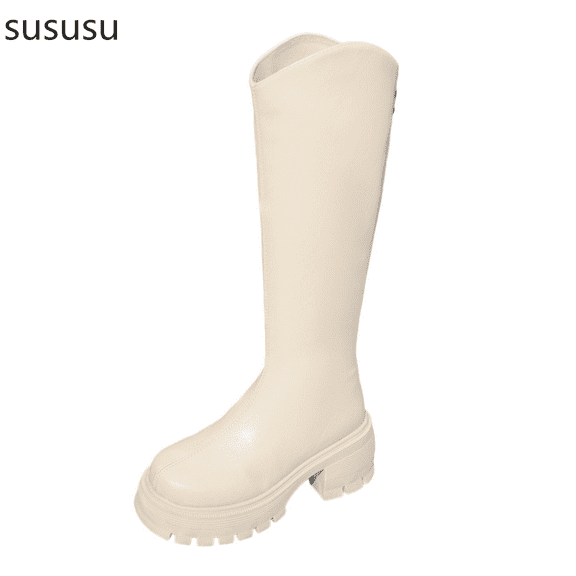 Women's Mid-Calf Winter Boots with Round Toe and Thick Flat Sole for Pure Autumn Style Comfortable Walking Footwear