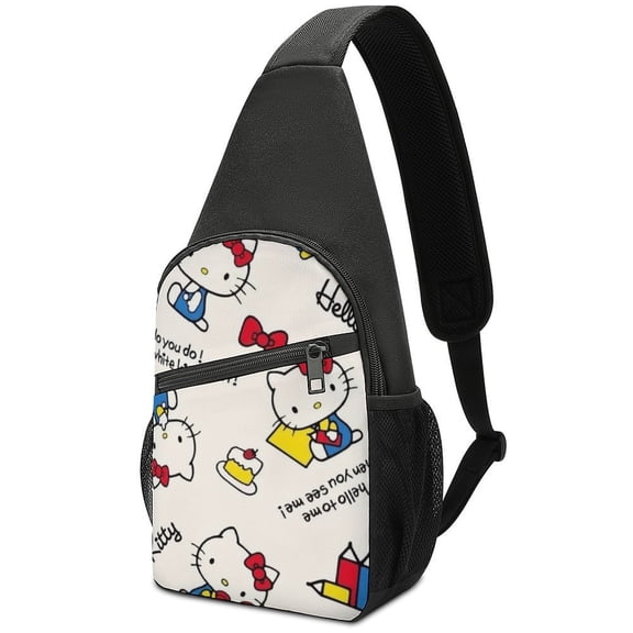 Hello Kitty Unisex Crossbody Bags Lightweight Sling Backpack Multipurpose Shoulder Bag High Capacity Hiking Daypack Chest Bag