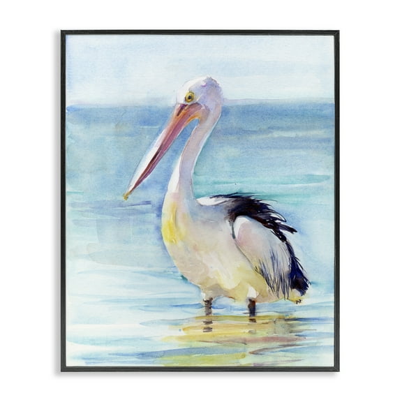 Stupell Industries Pelican Wading in Sea Nautical & Beach Painting Black Framed Art Print Wall Art, 11 x 14