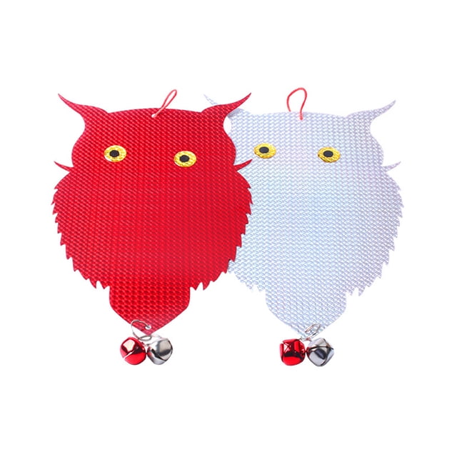 Paquete de 2 estores para pájaros, decoración de búho colgante para asustar a los pájaros, Cuervo, Paloma, repelente de pájaros, golpe antiventana