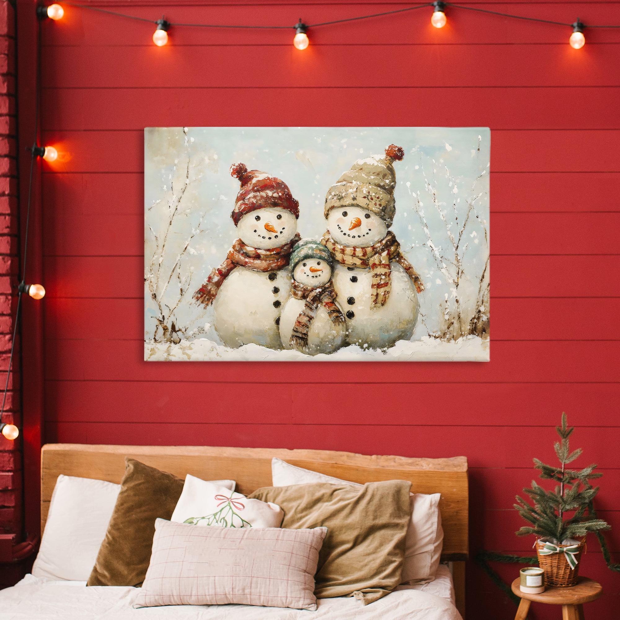 Snowman Family Of Three Canvas Wall Art, design by Petal Prints Design