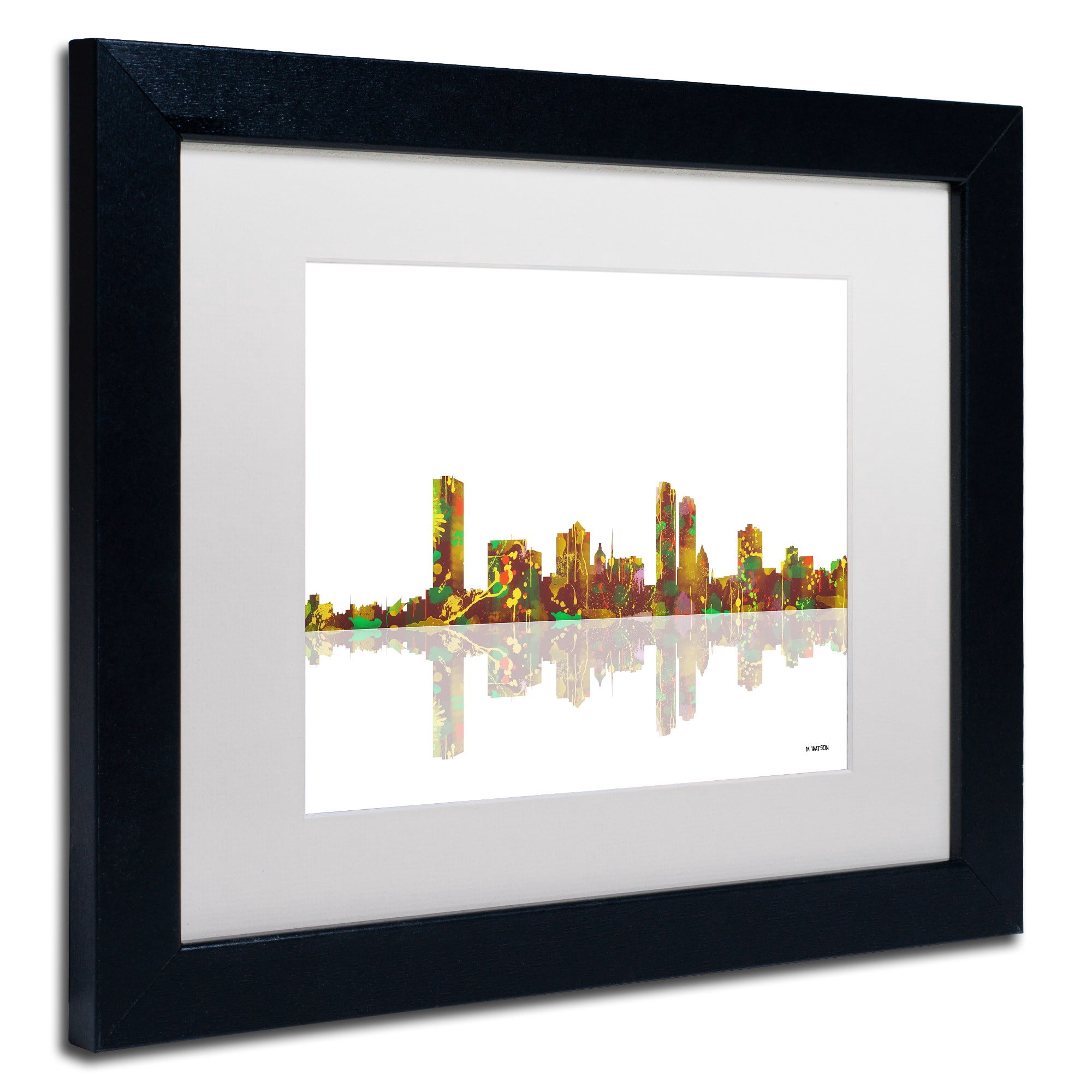 Trademark Fine Art "Milwaukee Wisconsin Skyline" Canvas Art by Marlene Watson White Matte, Black Frame