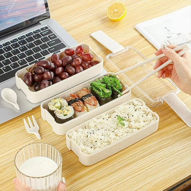 Fiambrera de , Fiambrera Bento para Exteriores, Apta para Microondas, con Tenedor y Cuchara, Color Azul