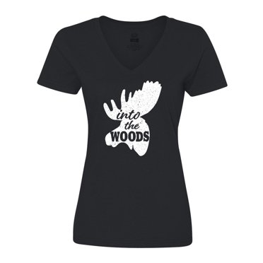 Inktastic Moose Head Silhouette Into The Woods Women's V-Neck T-Shirt