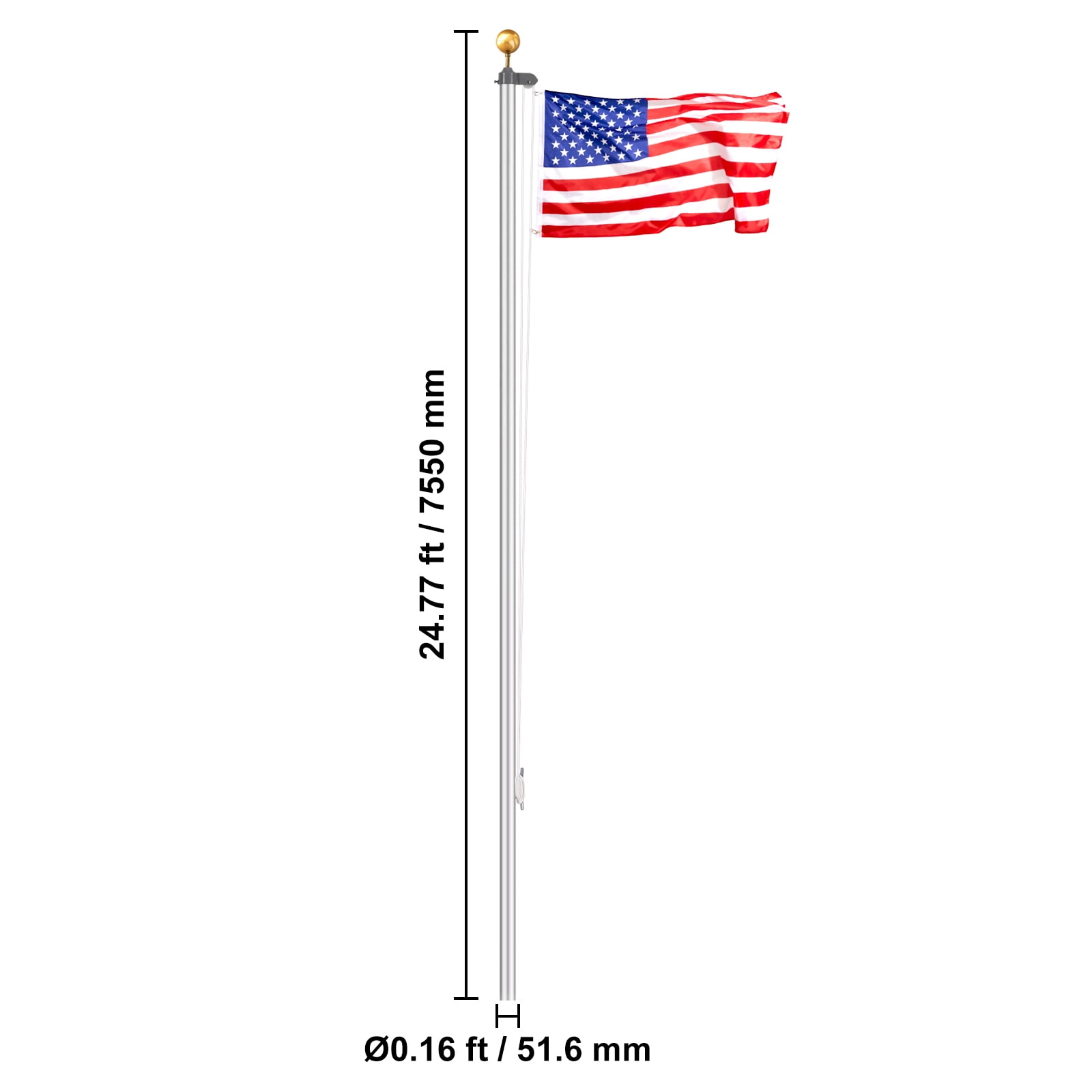 KFFKFF 25FT Modular Flagpole Kit, Durable Aluminum Outdoor Flagpoles, 3 Configuration Options with 3x5 US Flag, Quality Accessories, Silver