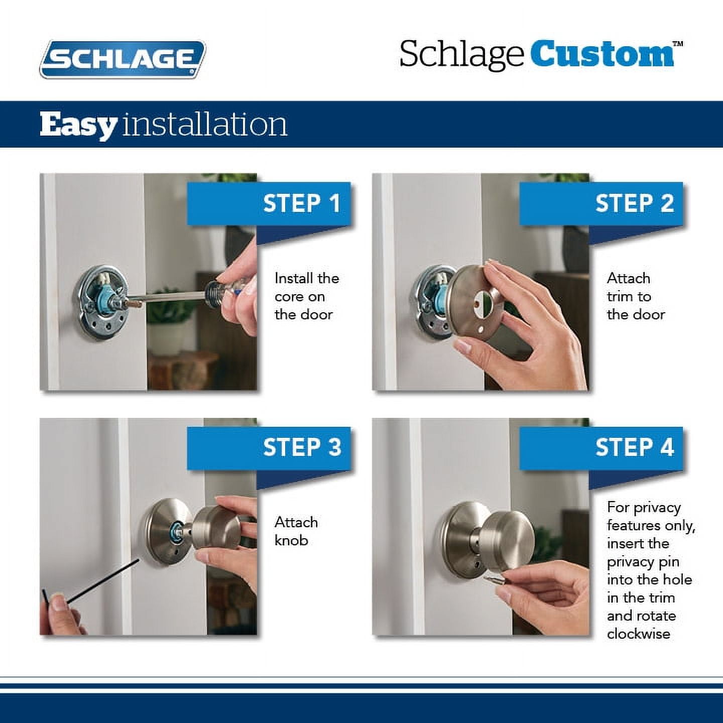 Schlage FC172AND619ALD Custom Andover Non-Turning Two-Sided Dummy Door Knob Set - Nickel