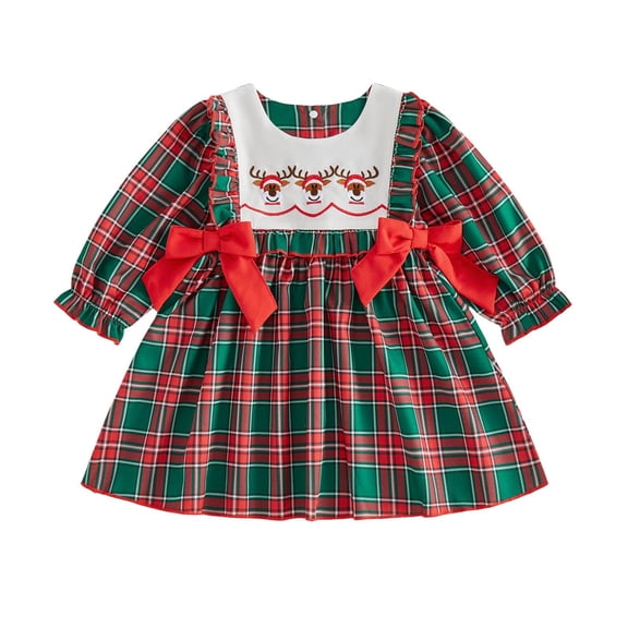 OJSFQUFP Baby Girls Christmas Comfortable and Breathable Long Sleeved Dress Cute Cartoon Print Dress