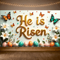 thumbnail image 5 of LUUFILx Easter Spring Decorations He Is Risen Backdrop Banner Colorful Butterfly and Floral Egg Celebration Background for Church Event Photography Props Party Supplies, 5 of 7