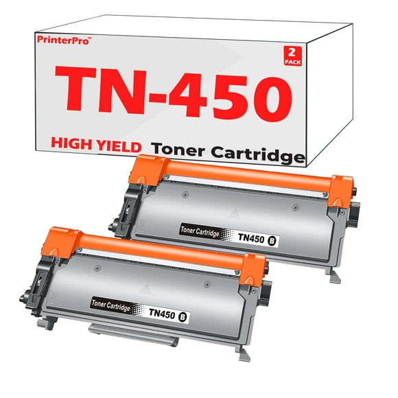 PrinterPro™ Compatible Remplacement pour Brother TN450 Cartouche de Toner Noir Haute Capacité TN-450 HL-2270DW HL-2280DW HL-2230 HL-2240 HL-2240D MFC-7860DW MFC-7360N DCP-7065DN Intellifax 2840 2940 (2 PK)