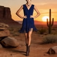 thumbnail image 3 of Western Cowgirl Dress for Women Sleeveless V Neck Slim Fit Tassel Hem Knee Length Tank Dresses Country Concert Dress, 3 of 5