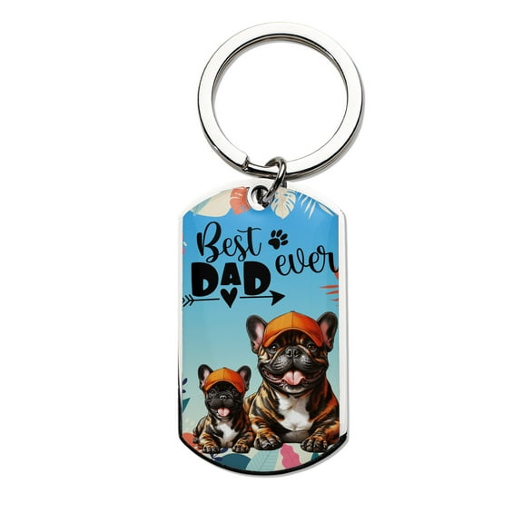 Best French Bulldog Dad Ever Happy Father's Day Stainless Steel Keychain Dog Lover Gifts Collar Charm Tag Keyring - 02006