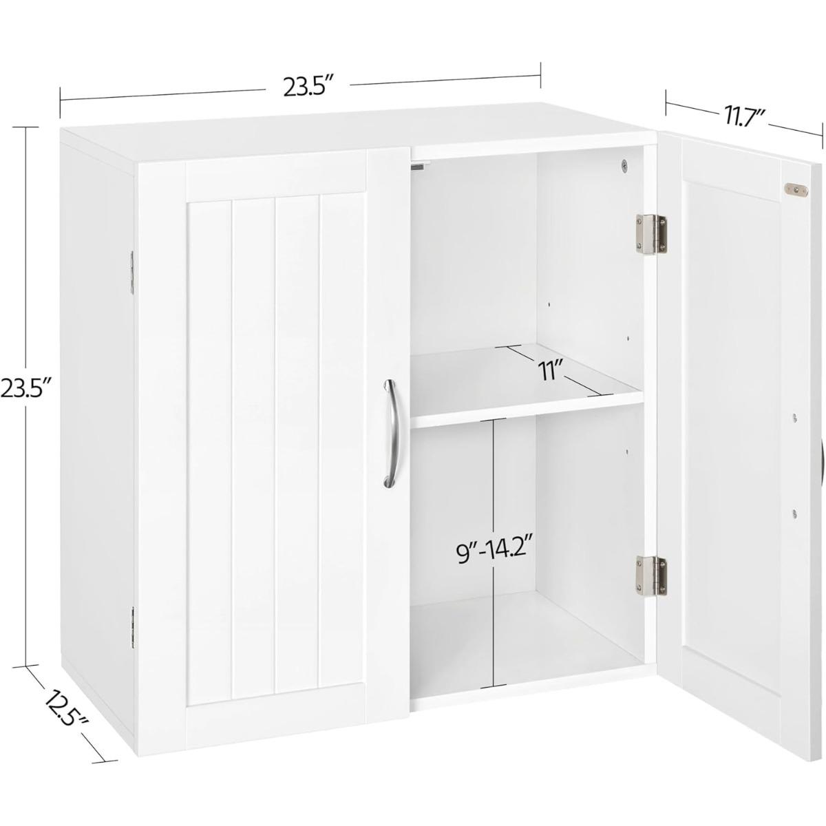 Bathroom Wall Cabinet, Kitchen Storage Cupboard Cabinet with 2 Doors, Wall Mount Storage Cabinet for Bathroom, Kitchen, Living Room, White