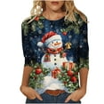 thumbnail image 2 of Gamivast Christmas Tops Women Plus Size Round Neck 3/4 Sleeve Blouse Cute Snowman Trees Printed Holiday Pullover Merry Christmas Shirts Vacation Casual Tees Tops 5XL, 2 of 6