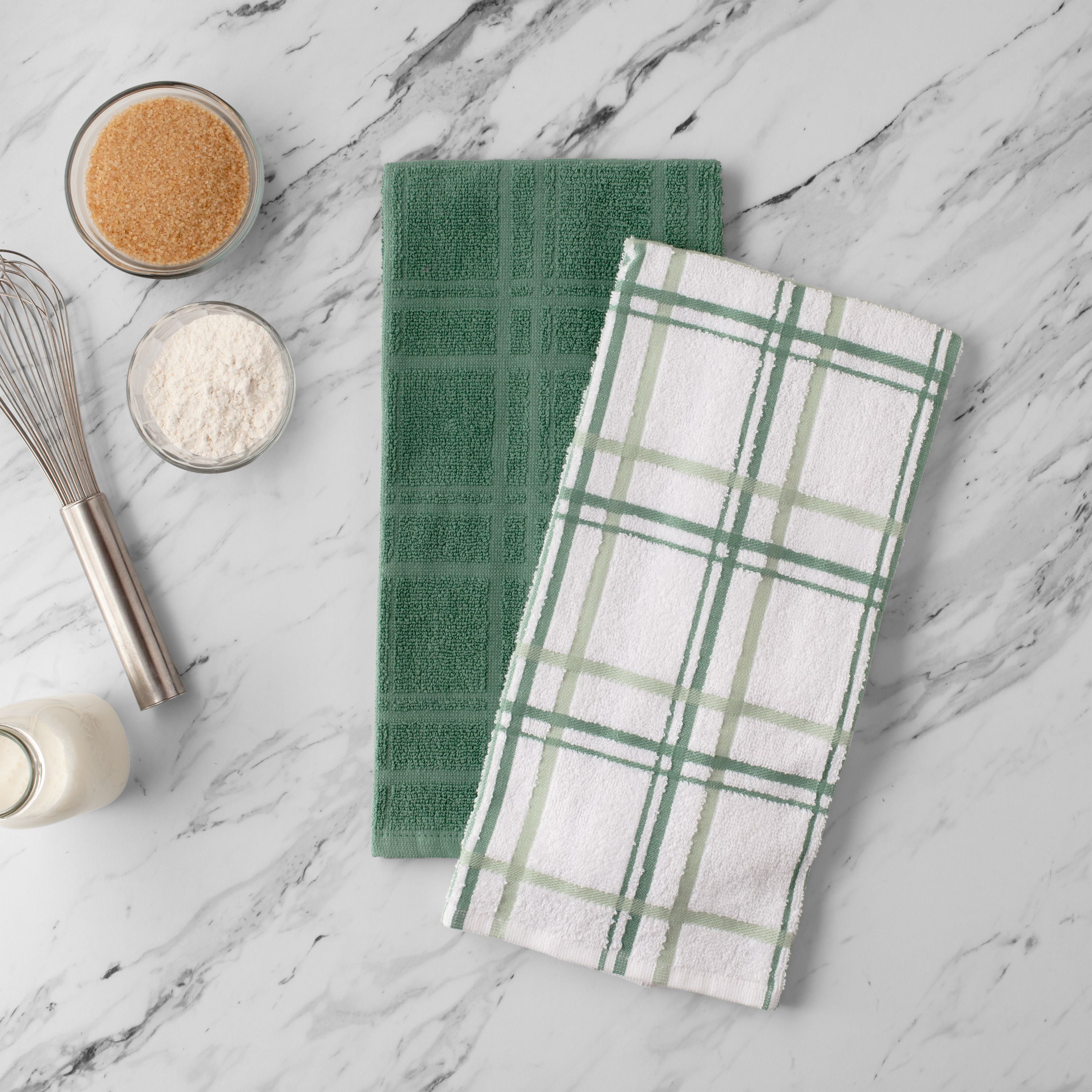 Rustic Forest Green Checkered 4 Piece Kitchen Towel Set