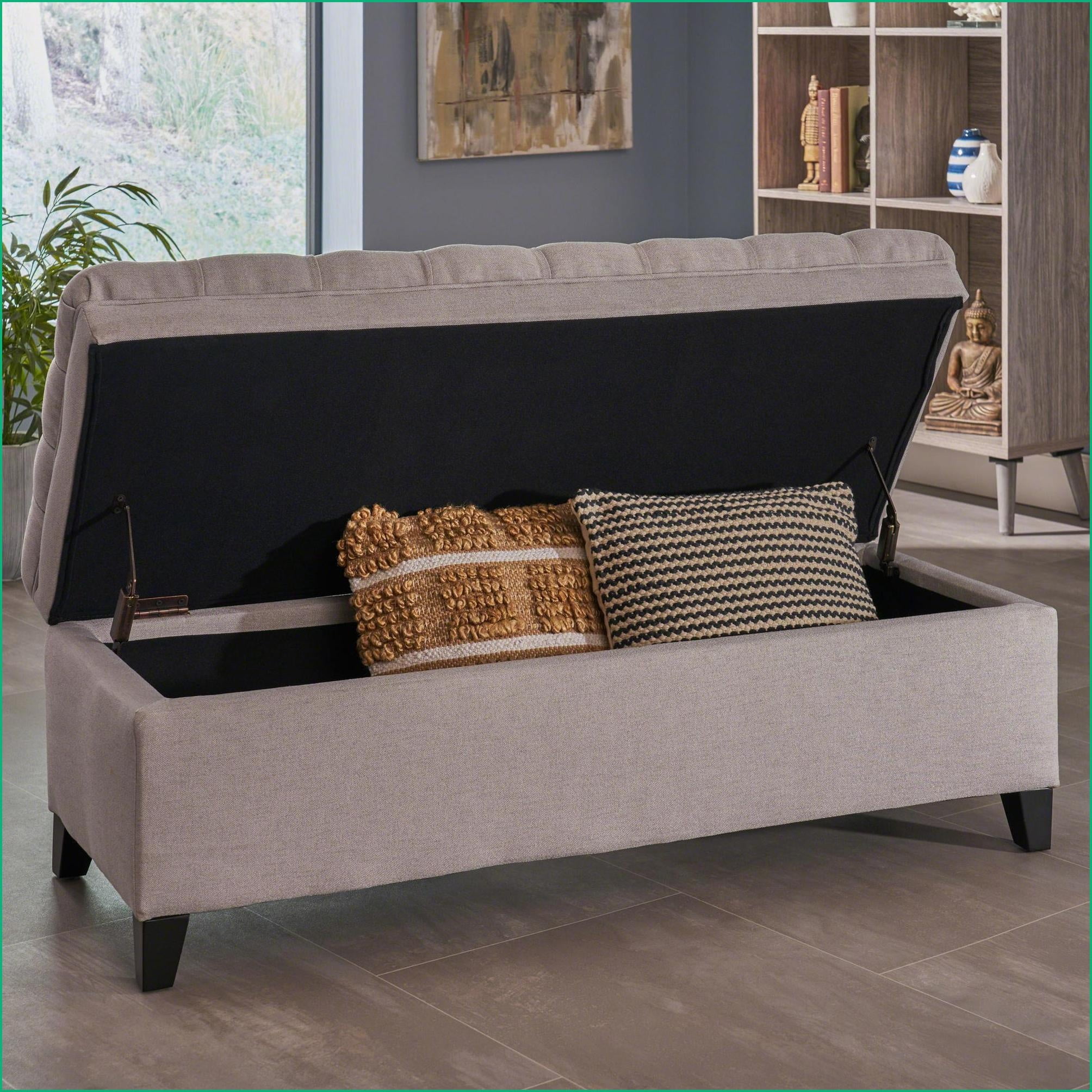 Storage Ottoman Modern 50” Wide Light Gray for Living Room | Fabric | Foot Stools