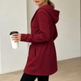 thumbnail image 5 of Womens Zip up Long Hoodie - Lightweight Soft Fleece Front Zipper Hooded Jackets with Side Pockets Tie Waist Loose Casual Long Sleeve Winter Coats Red XL, 5 of 7