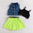 thumbnail image 3 of WOYY Toddler Girls Outfits Denim Vest Camisole Pleated Skirt with Belt Set, Sizes 4-5T, 3 of 7