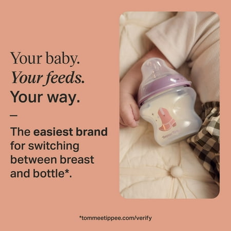 Tommee Tippee Natural Start Baby Bottles for 0m , Pack of 2, 5oz Baby Bottles, with Slow Flow Breast-Like Nipple for a Natural latch, Self-sterilizing and BPA Free, Decorated