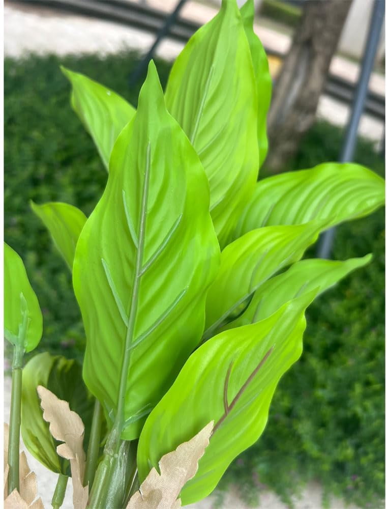 4 Bushes Perennial Hosta Artificial Variegated Green Leave Plant 15.7" Faux Dieffenbachia Tropical Plant Outdoor Shrubs Indoor Yard Decor