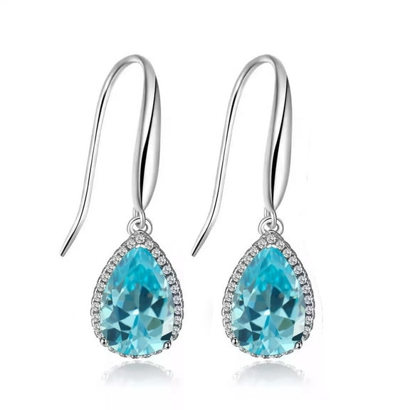 Paris Jewelry 2 Ct Aquamarine Teardrop Earrings, 14k White Gold Jewelry For Women plated