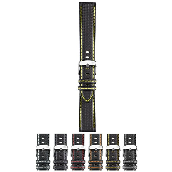 Morellato Biking Carbon Fibre Grain Watch Strap - Black/Yellow - 24mm - Chrome-plated Stainless Steel Buckle - SPORT Collection