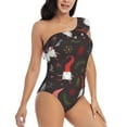 thumbnail image 3 of Gaeub Cute Christmas Gnomes Women's One Shoulder Ruffle Tummy Control Swimwear for Swimming Surfing Beach Party - XX-Large, 3 of 8