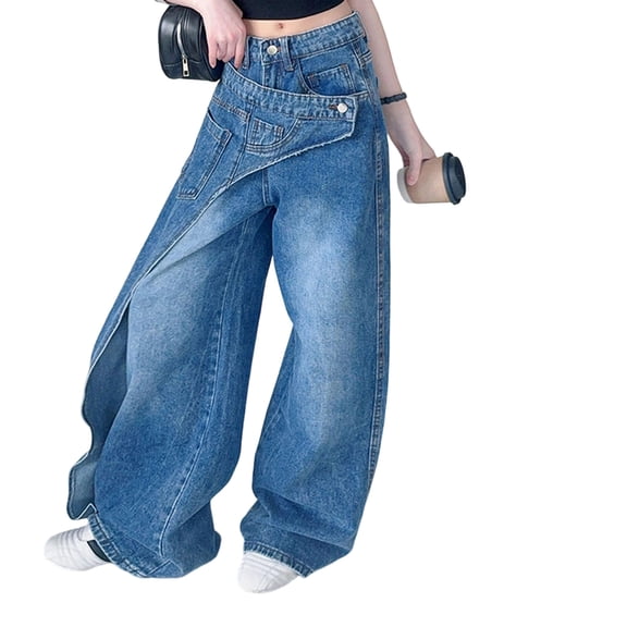 ZHOGXU Fashionable Elastic Waist Loose Wide Leg Kids Pants For Girls With Pocket All Season Suitable