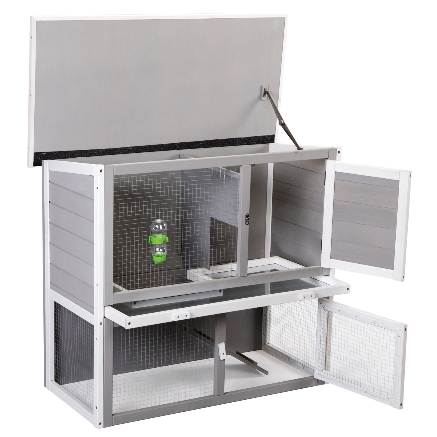 Pefilos 35" Indoor/Outdoor Rabbit Bunny Hutch for Multiple Small Pets Wooden Bunny Cage, Pet Hutches with Removable Tray Guinea Pig Hutch, Two Story Walking Chicken Coop, Gray Pefilos 35" Indoor/Outdoor Rabbit Bunny Hutch for Multiple Small Pets Wooden Bunny Cage, Pet Hutches with Removable Tray Guinea Pig Hutch, Two Story Walking Chicken Coop, Gray