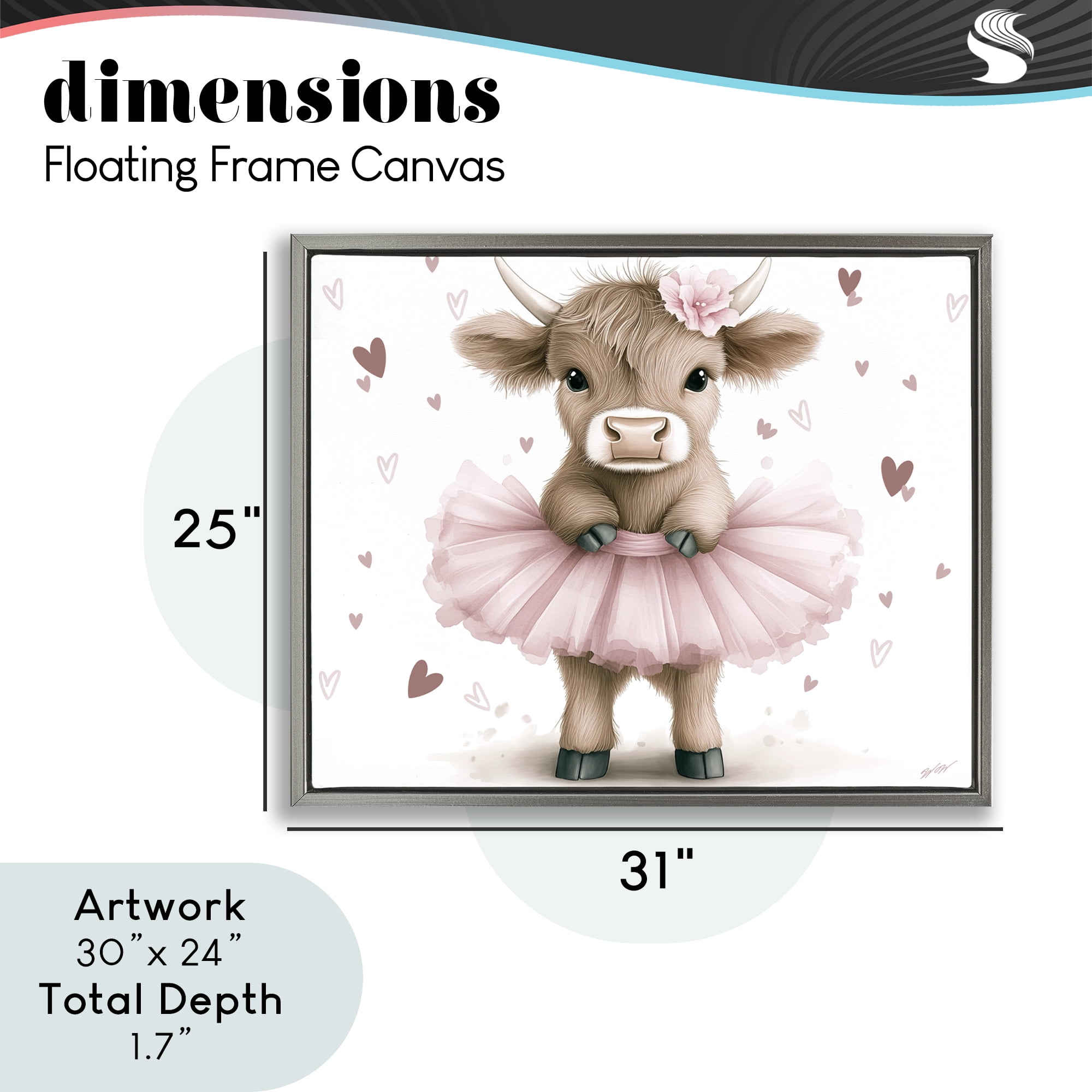 Stupell Industries Baby Calf with Tutu Gray Framed Floater Canvas Wall Art, design by Whimsical Wonders