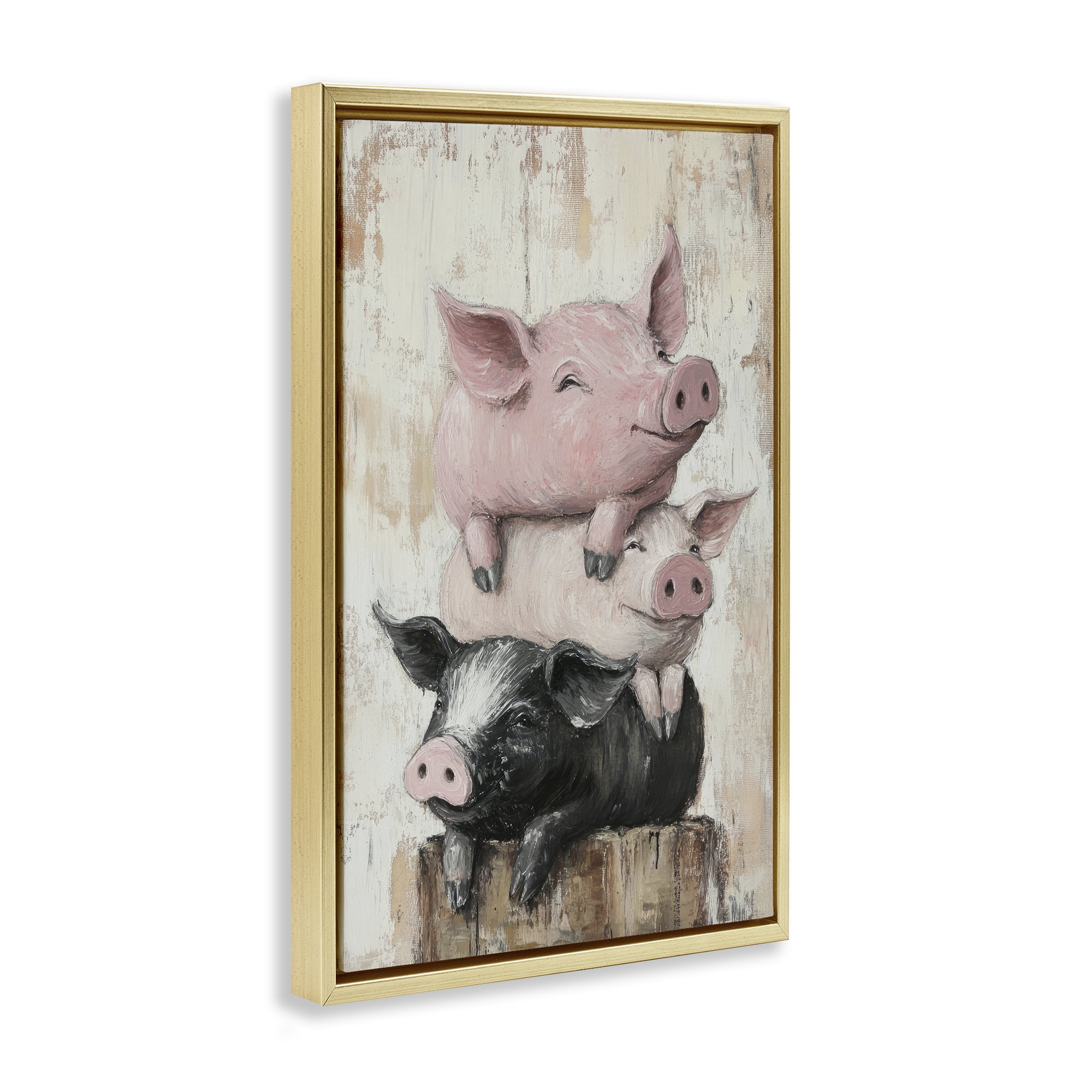 Stupell Industries Pig & Piglet Pile Gold Framed Floater Canvas Wall Art, design by Tina LeCour