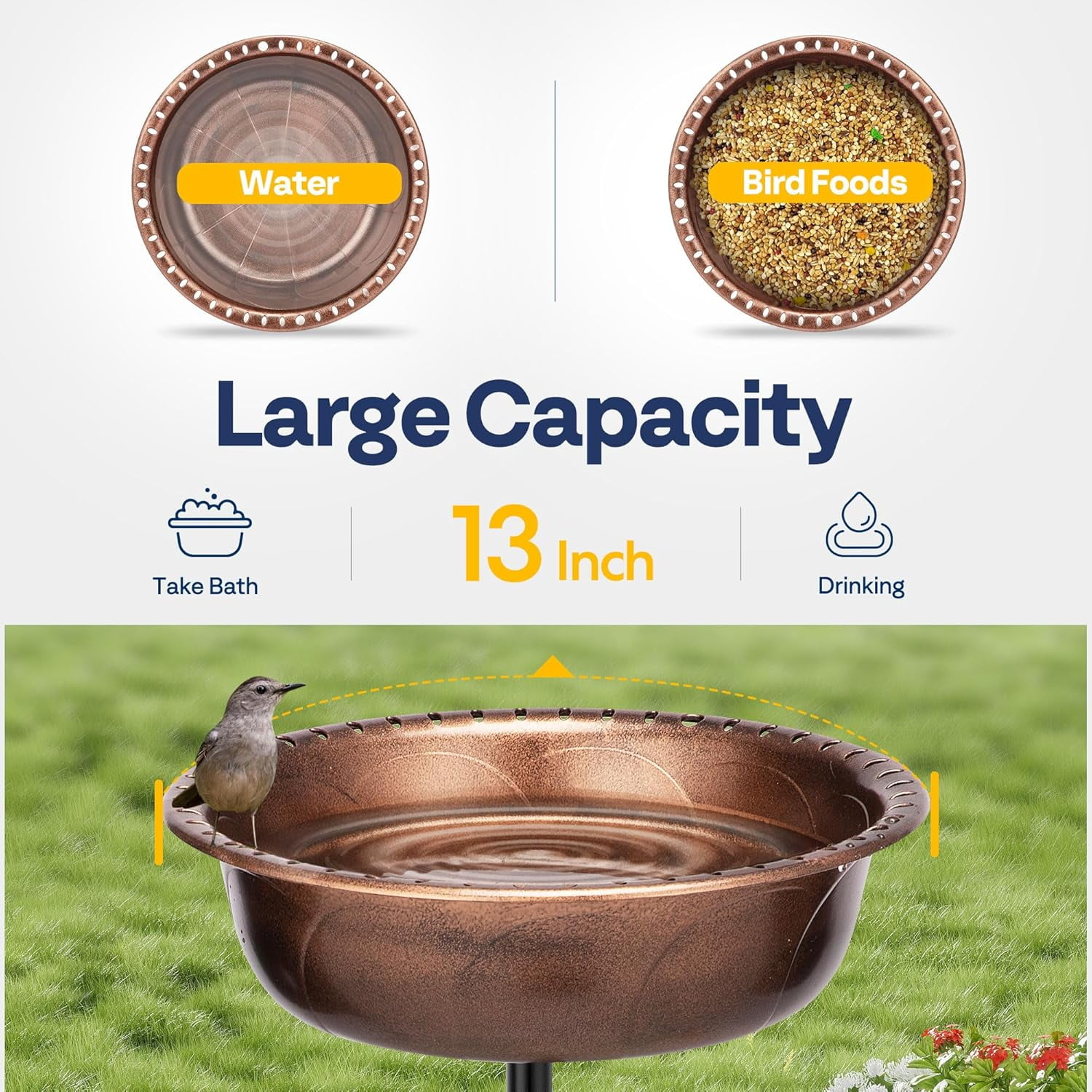 SPECSTAR Round Bird Bath and Solar Powered Round Pond Fountain Combo Set, Bronze