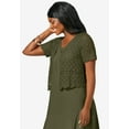 thumbnail image 6 of Jessica London Women's Plus Size V-Neck Short Sleeve Open Front Button Up Crochet Shrug, 6 of 6