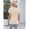 thumbnail image 3 of IWEMEK Short Sleeve Top for Women Casual Summer Crew Neck Blouse Plain Beige Comfort Lightweight Tunic Tops Size S, 3 of 6