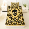 thumbnail image 3 of Feelyou Mandala Damask Skull Twin Sheets, Boho Floral Bedding, Pale Yellow Black, 3pcs, 1 Flat Sheet, 1 Fitted Sheet and 1 Pillowcase, 3 of 5