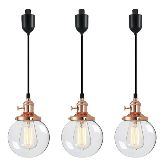 Kiven J-Type Track Lighting Light fixture,3-Light Modern Juno Track Pendant Light with Built-in Cable Wrapper and Glass Lampshade, Adjustable Length for Bedroom Kitchen Shop