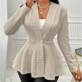 thumbnail image 2 of UAMVSH Womens Blazer Slim Fit Ruffle Hem Long Sleeve Suit Jacket Textured Button V Neck Casual Cardigan for Work Business, 2 of 6