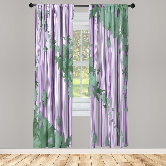 Ambesonne Autumn Curtains, Fall Art Maple Leaves Print, Pair of 28"x63", Reseda Green