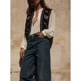 thumbnail image 2 of FEORJGP Women’s Embroidered Vest Classic Sleeveless Waistcoat Open Front Cardigan Velvet Cropped Tops Fall Fashion Vintage Outwear Streetwear, 2 of 9