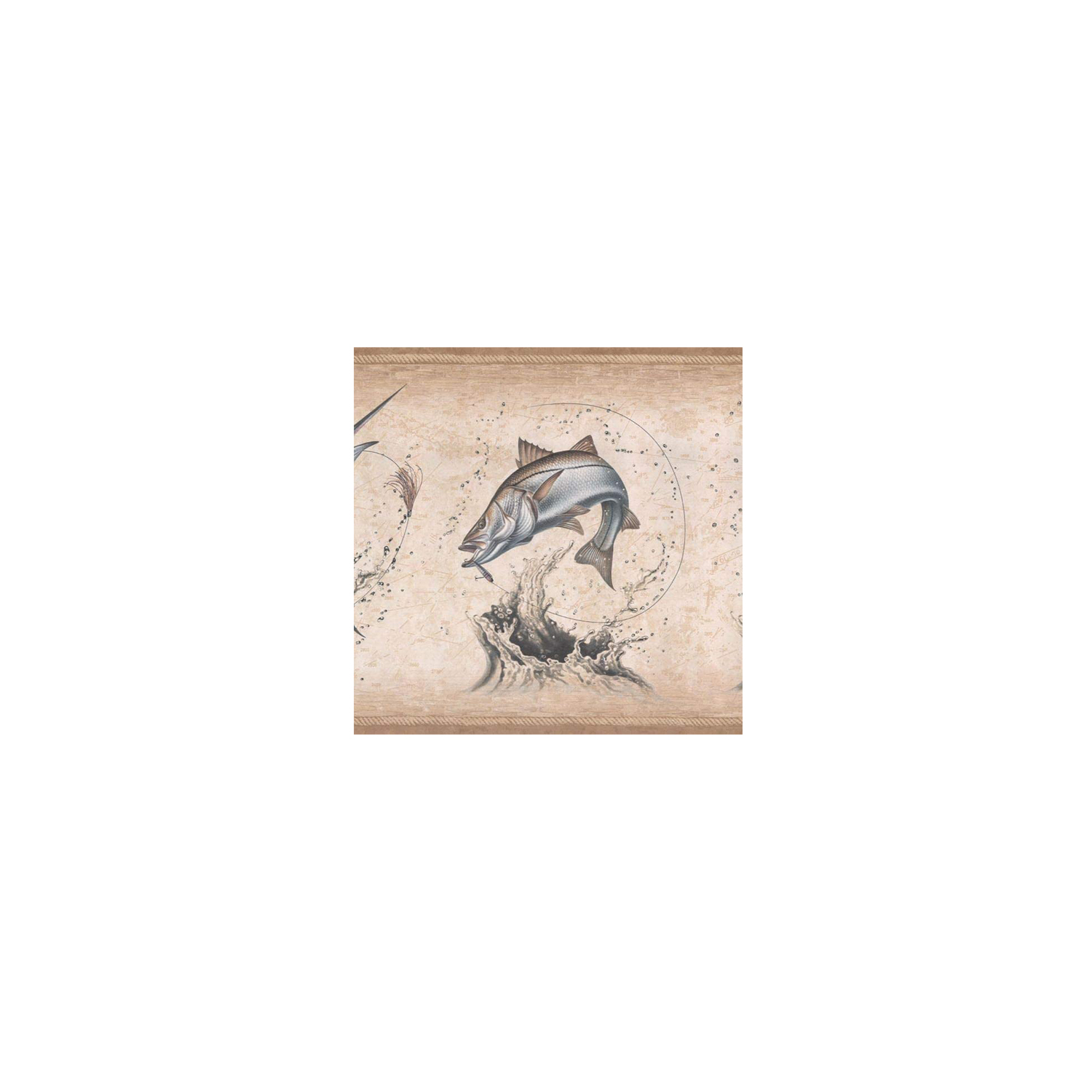 Wallpaper Border Fishing Pattern for Cottage & Farmhouse