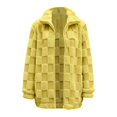 thumbnail image 6 of VISALY Women's Long Sleeve Full Zip Soft Warm Fleece Jacket Stand Up Collared Loose Solid Color Checkered Plush Cardigan Coat Soft Trendy Winter Coat Yellow 3Xl, 6 of 6