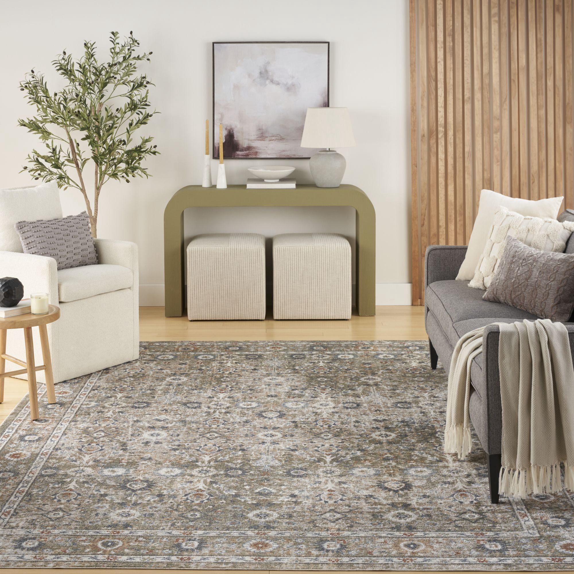 Nourison Astra Machine Washable 7'10" x 10' Gold Grey Vintage Indoor Flatweave Rug
