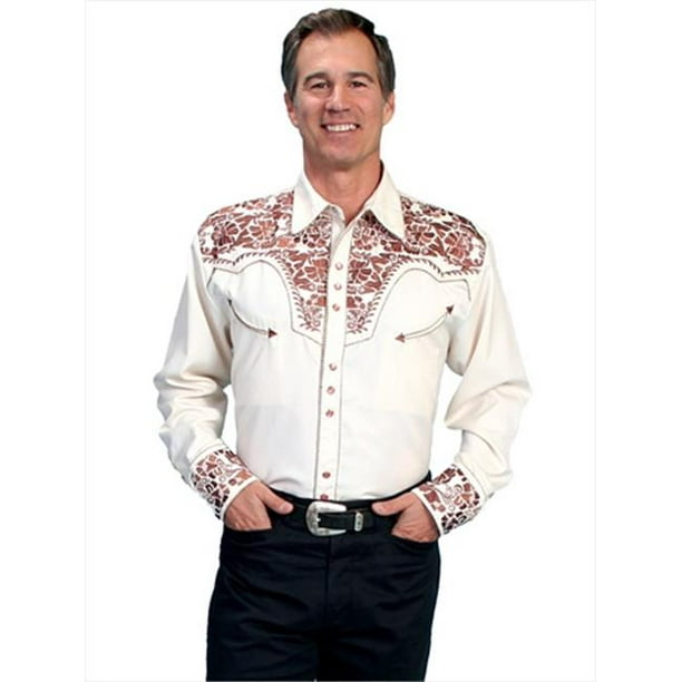 Scully Leather Scully P-634-Nat-Xl Mens Western Shirt - Natural- Extra Large Multicolor Xl