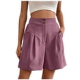 thumbnail image 2 of PiGOGI Women's Loose High Waist Wide Leg Shorts with Pocket Solid Color Casual Summer Lightweight Pants Purple XL, 2 of 6